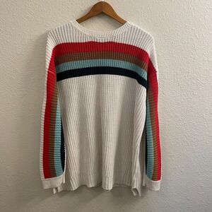 Striped Knit Sweater Womens Cozy Fall Winter White Cottagecore Casual Chic